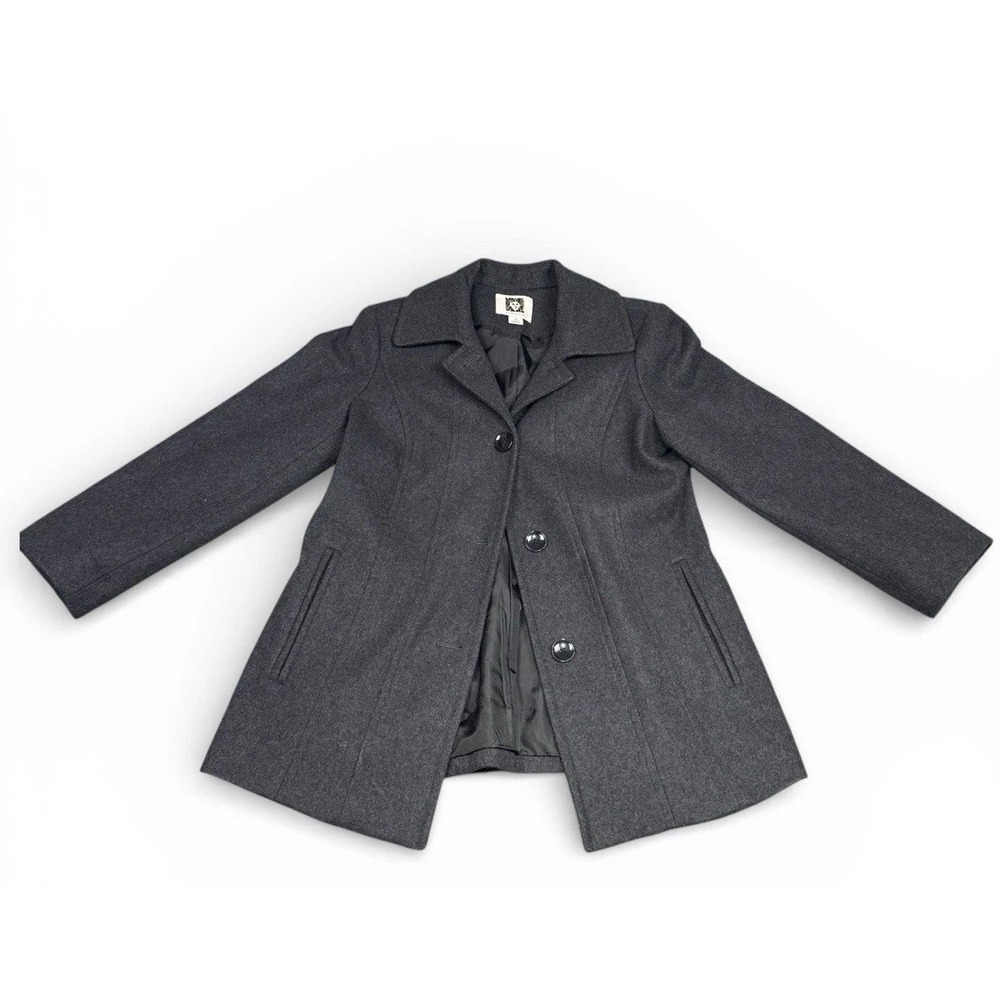 Anne Klein Women's Pea Coat Size M Wool Blend Charcoal Lion Tag 4 Button